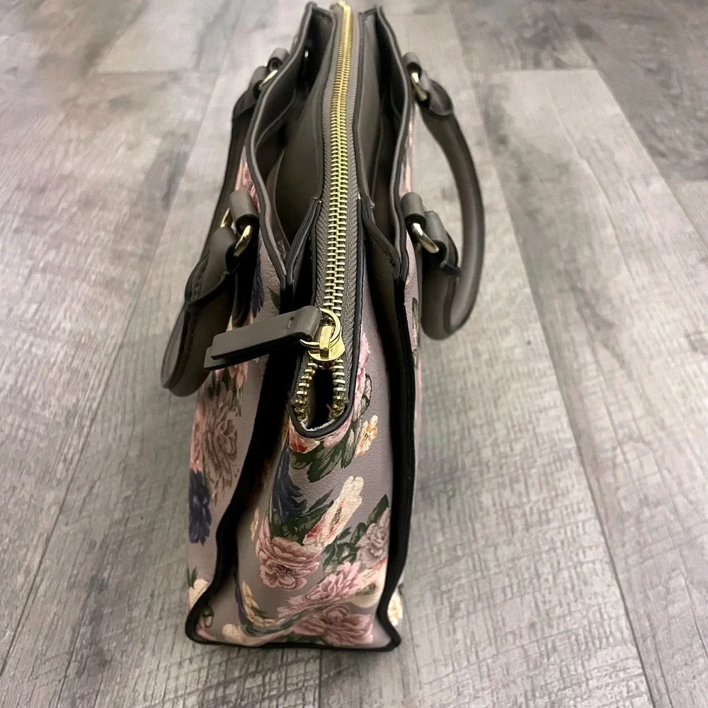 Nine‎ West Floral Satchel Handbag Mauve Pink Purple Triple Compartment Bag